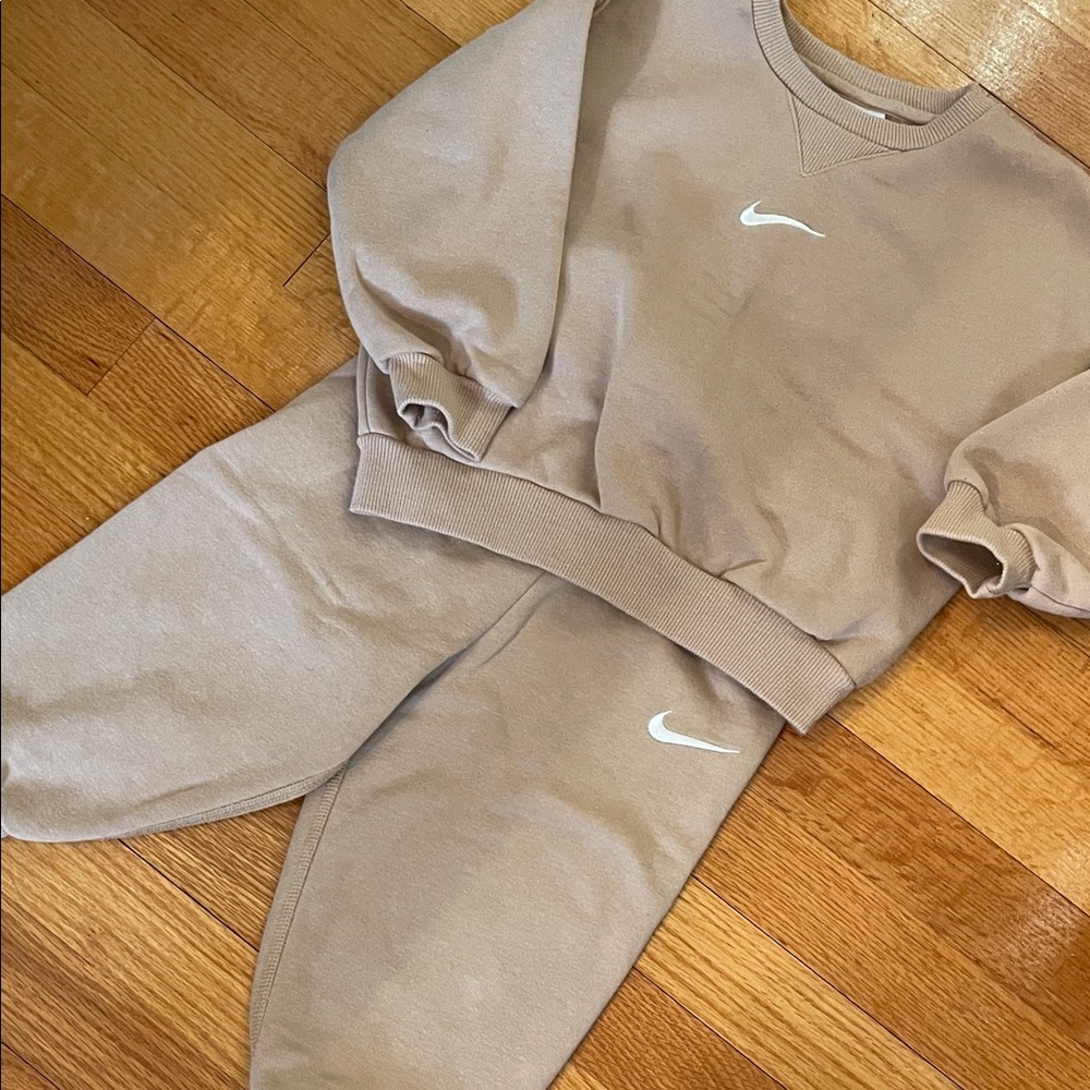 Nike Kids Tan Sweatshirt & Joggers Set with White Swoosh